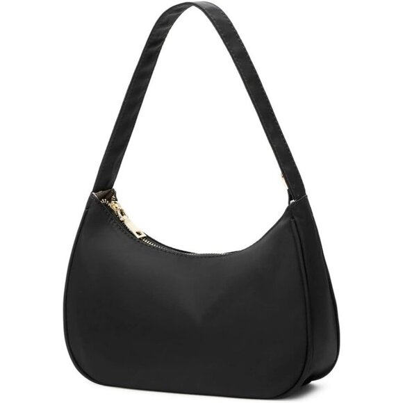 Handbags - Women’s Nylon Black Cute Hobo Tote Handbag Mini Clutch Purse with Zipper Closure